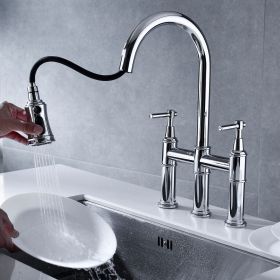 Bridge Kitchen Faucet with Pull-Down Sprayhead in Spot (Color: as Pic)