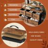 Coloured bedroom dresser with 5 fabric drawers, entertainment center with open shelves and 45" TV power outlets, vanity TV cabinet with closet storage